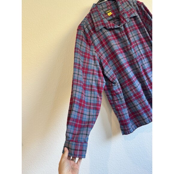 Cabela's Women's Pink Plaid Long Sleeve Collared Button Down Flannel Shirt 2XL - Picture 2 of 11